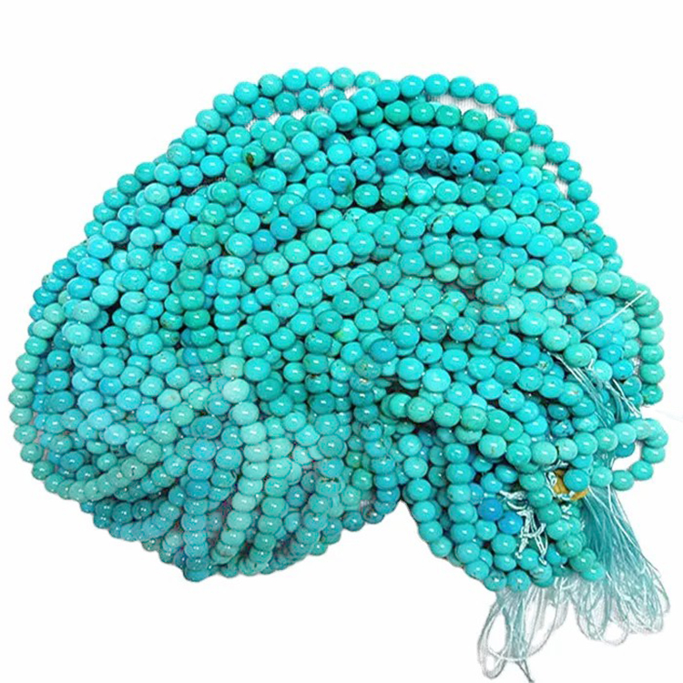 Təbii firuzəyi dəyirmi forma muncuq mavi gemstone ipləri təbii Çin firuzəyi muncuq ipləri yuvarlaqlaşdırır 18