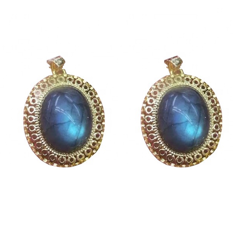 Oval Solid Gold Natural Labradorite Hengiskraut Handsmíðaðir Hengiskraut Skartgripir 7