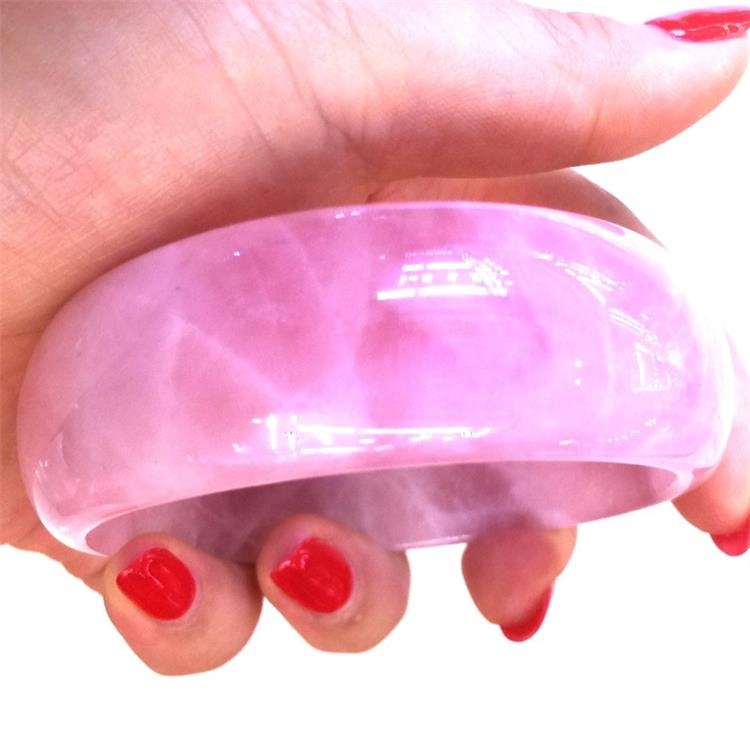55-60mm Diámetro interior Diámetro Natural Rose Cuarzo Moda Piedra de piedras preciosas para mujer Brazalete de piedra sólida 9
