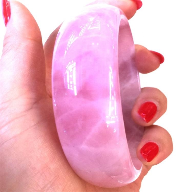 55-60mm Diámetro interior Diámetro Natural Rose Cuarzo Moda Piedra de piedras preciosas para mujer Brazalete de piedra sólida 7