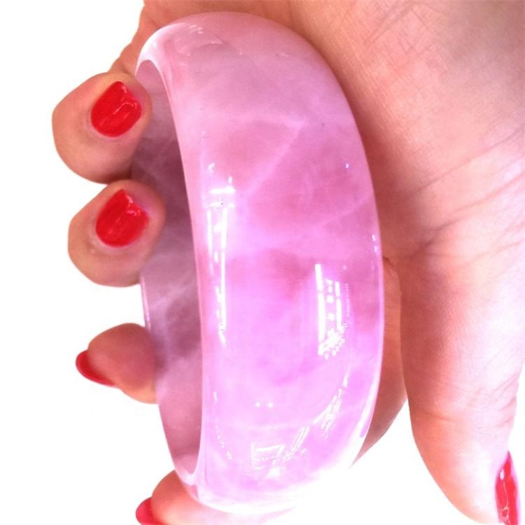 55-60mm Diámetro interior Diámetro Natural Rose Cuarzo Moda Piedra de piedras preciosas para mujer Brazalete de piedra sólida 11
