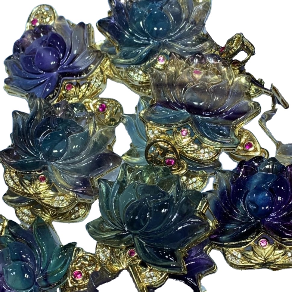 Lotus Flower Pendant Colier Fluorite Lotus Crystal Sculptură Pandantiv de cristal pentru DIY 9