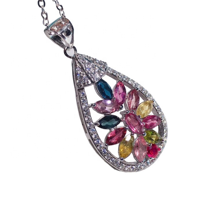 Natuerlike sjarmante kleurige tourmaline pendantwetter-drop Foth-sieraden 11