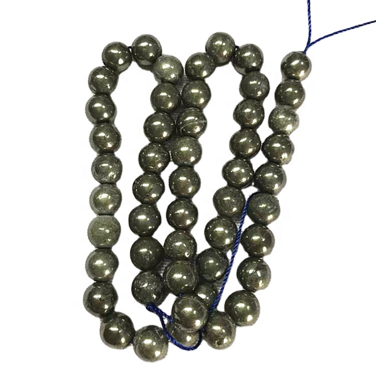 Pirita natural al por mayor (hematita) 4 mm 6 mm de 8 mm de cuentas redondas y cuerdas lisas de piedras preciosas 11