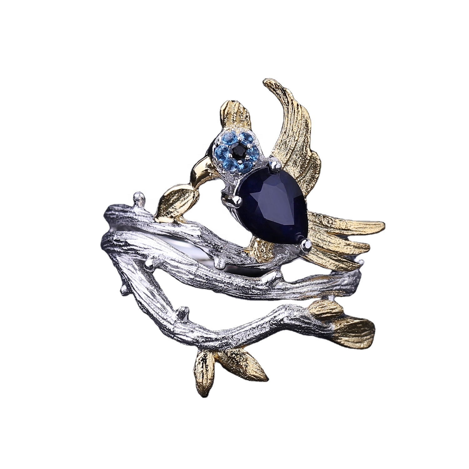 925 Sterling Zobe / Sapphire da ƙulli na Kulla / Zobe 9