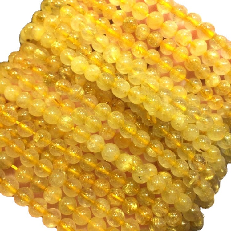 Golden Ruetilated الكوارتز الأحجار الكريمة الذهب الصف AA جولة فضفاض الخرز 9