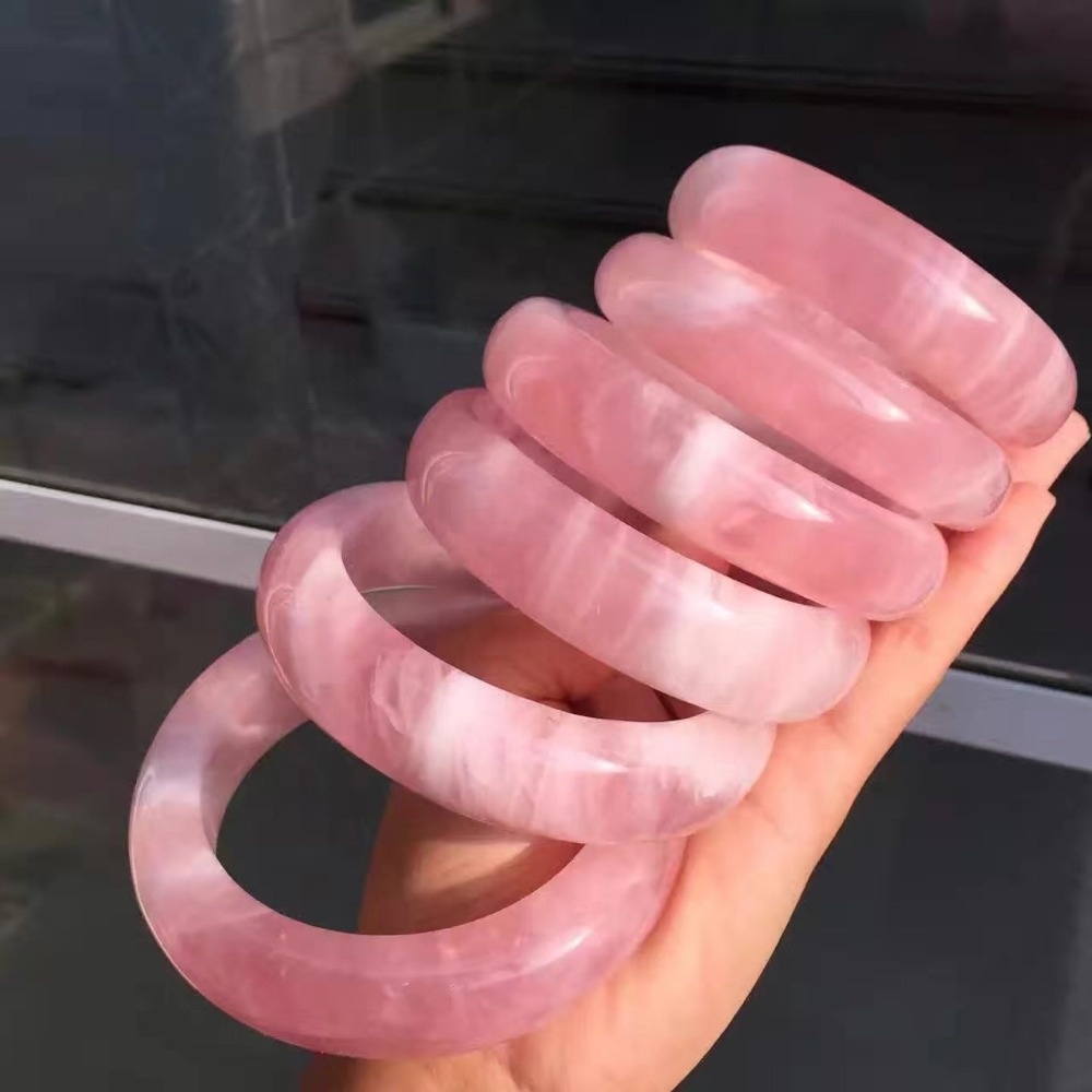 Vaaleanpunainen Rose Quartz Bangles Muoti Korut Naiset Bangles 11