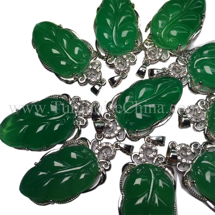 Chrysopase ya asili ya Sterling 925 Sterling Sliver Ponedant Green Leaf Jewelry 7