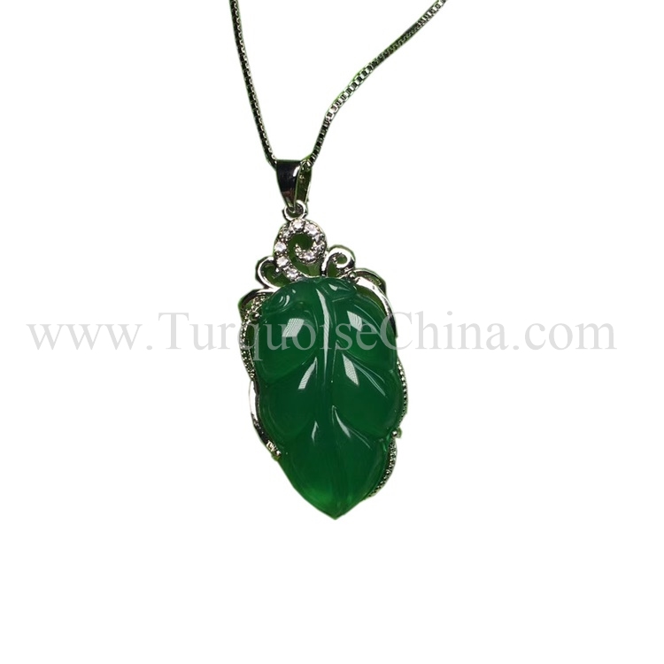 Chrysopase ya asili ya Sterling 925 Sterling Sliver Ponedant Green Leaf Jewelry 11