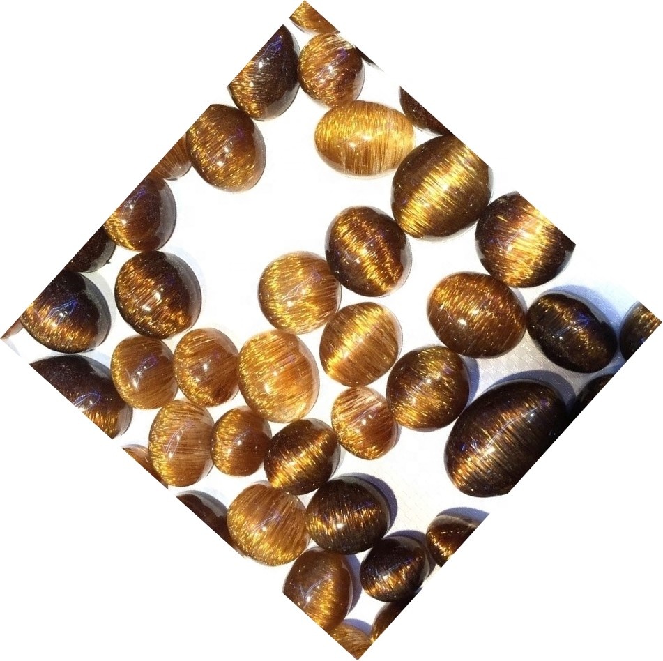 ทองแดงธรรมชาติ Rutile เรียบรูปไข่เจียรหลังเบี้ยที่ดีที่สุดที่มีคุณภาพสูงทองแดง Rutilated พลอยสำหรับการทำเครื่องประดับ 7
