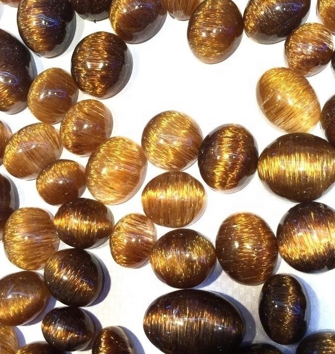 ทองแดงธรรมชาติ Rutile เรียบรูปไข่เจียรหลังเบี้ยที่ดีที่สุดที่มีคุณภาพสูงทองแดง Rutilated พลอยสำหรับการทำเครื่องประดับ 11