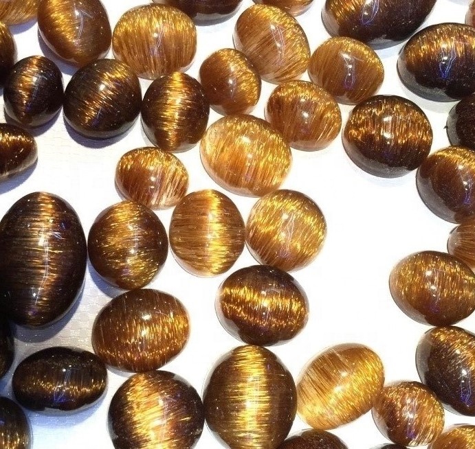 ทองแดงธรรมชาติ Rutile เรียบรูปไข่เจียรหลังเบี้ยที่ดีที่สุดที่มีคุณภาพสูงทองแดง Rutilated พลอยสำหรับการทำเครื่องประดับ 13