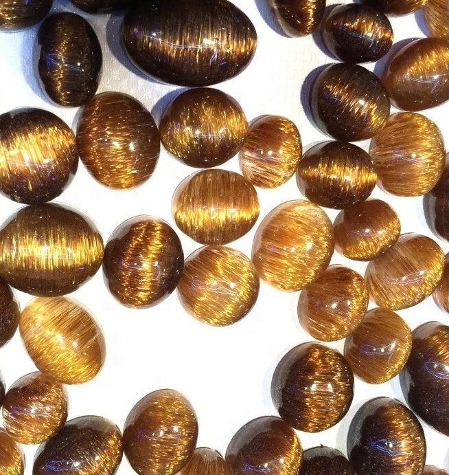 ทองแดงธรรมชาติ Rutile เรียบรูปไข่เจียรหลังเบี้ยที่ดีที่สุดที่มีคุณภาพสูงทองแดง Rutilated พลอยสำหรับการทำเครื่องประดับ 15