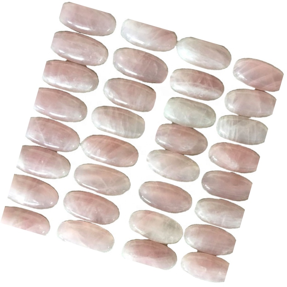 រូបរាងរាងពងក្រពើដែលមានរាងពងក្រពើដែលបានកើនឡើងធម្មជាតិបានកើនឡើង Rose Quartz Cabochon បានកើនឡើងគ្រឿងអលង្ការ gemstone រលូន 7