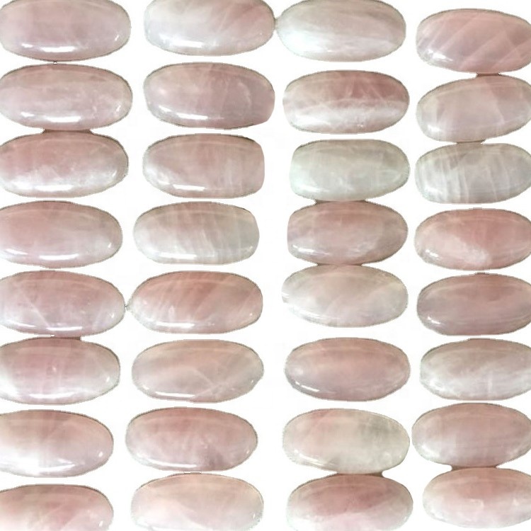 រូបរាងរាងពងក្រពើដែលមានរាងពងក្រពើដែលបានកើនឡើងធម្មជាតិបានកើនឡើង Rose Quartz Cabochon បានកើនឡើងគ្រឿងអលង្ការ gemstone រលូន 9