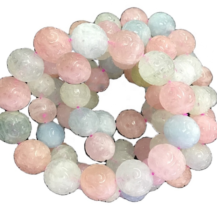Gemstone Morganite tallado cuentas redondas brazaletes de joyería 9