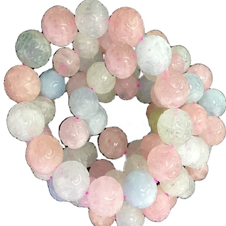 Gemstone Morganite tallado cuentas redondas brazaletes de joyería 11