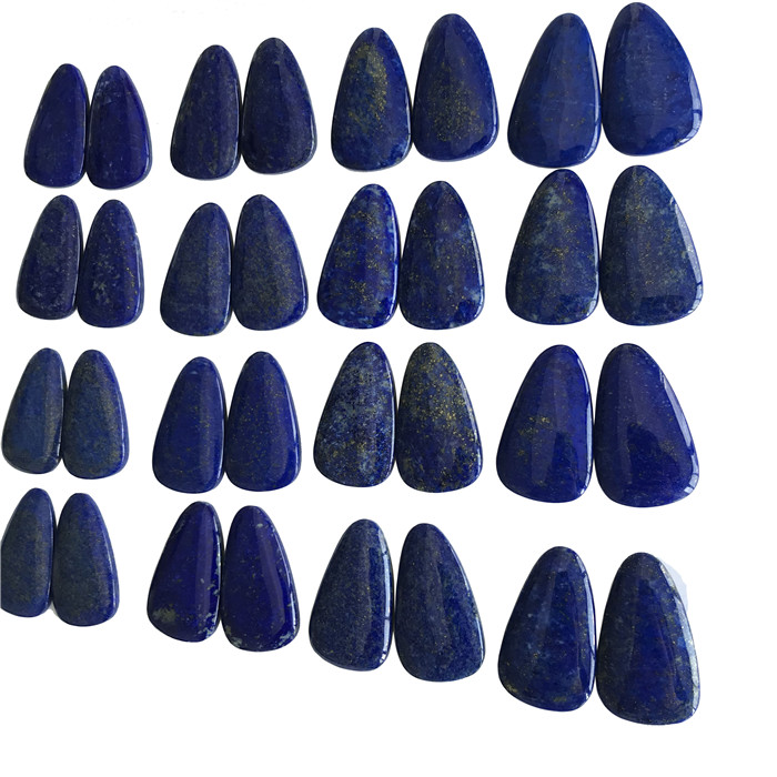 Handmade Semulajadi Digilap Lapis Lazuli Pasangan Cabochon Flat Back Gemstone 9
