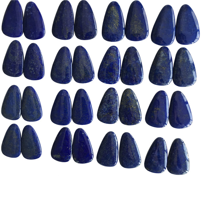 Handmade Semulajadi Digilap Lapis Lazuli Pasangan Cabochon Flat Back Gemstone 13