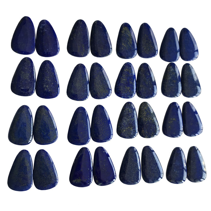 Handmade Semulajadi Digilap Lapis Lazuli Pasangan Cabochon Flat Back Gemstone 15