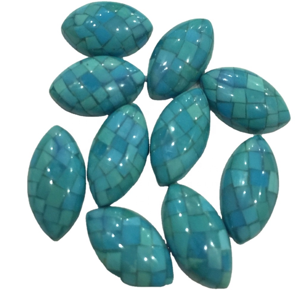Gemstone Turquoise Mosaic Cabochon Turquoise Blue Cab Oval Cabochon Vintage Lucite Cabochon 31