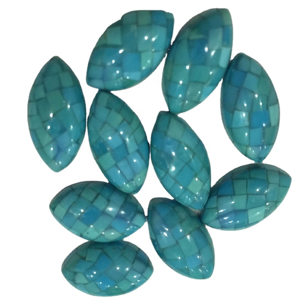 Gemstone Turquoise Mosaic Cabochon Turquoise Blue Cab Oval Cabochon Vintage Lucite Cabochon 33