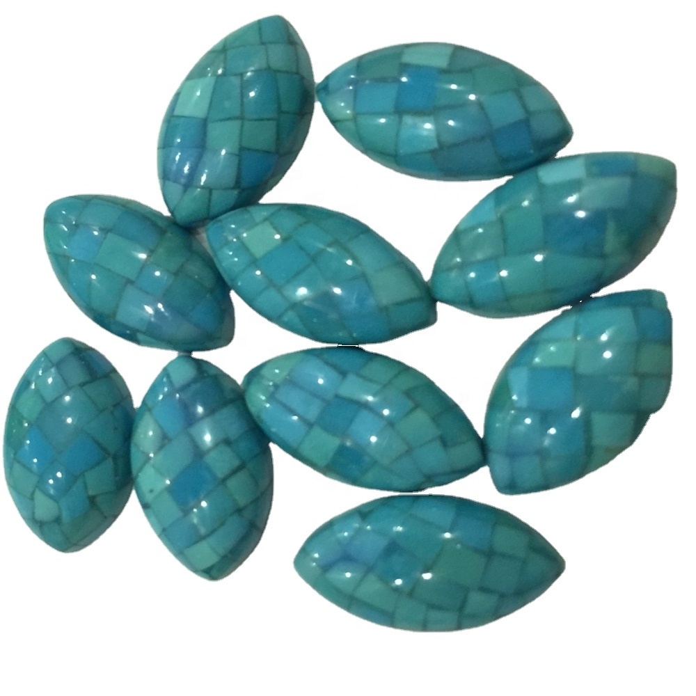 Gemstone Turquoise Mosaic Cabochon Turquoise Blue Cab Oval Cabochon Vintage Lucite Cabochon 39