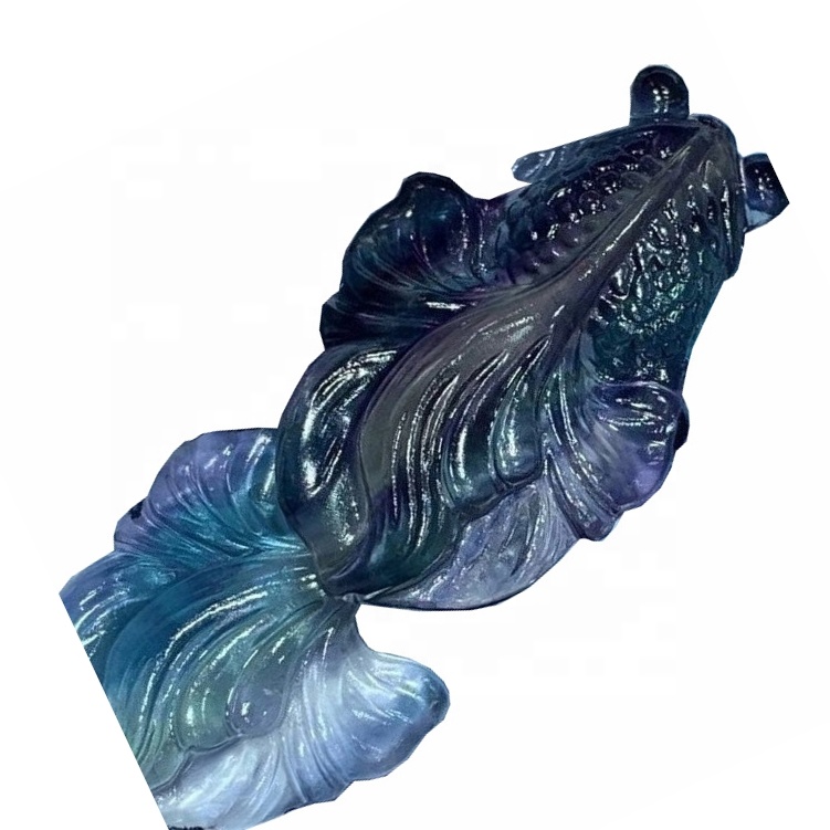 Fluorit faragott aranyhal alakja Gem Pendant / aranyozott medál / fluorit medál 7