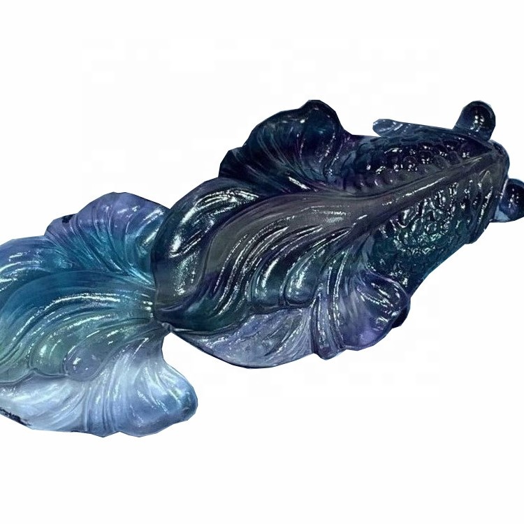 Fluorit faragott aranyhal alakja Gem Pendant / aranyozott medál / fluorit medál 9