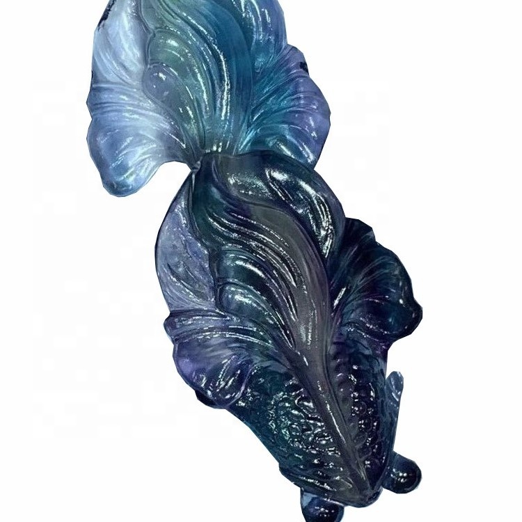 Fluorit faragott aranyhal alakja Gem Pendant / aranyozott medál / fluorit medál 11