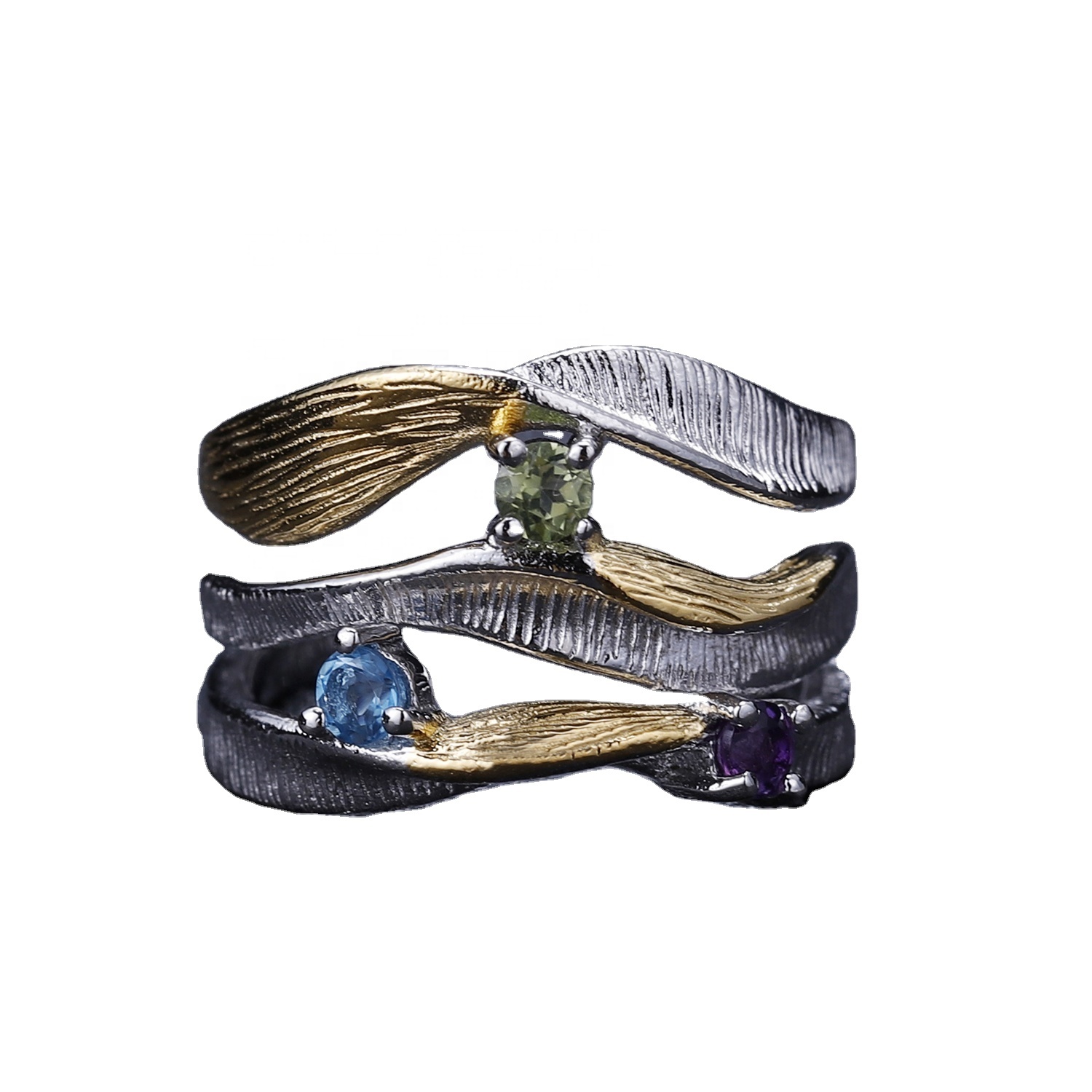 925 خواتم فضي مطلية بالذهب الفيروز 13