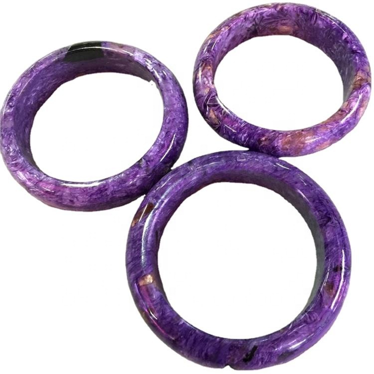 Charoite Gemstone Bangle 100% genuino Charoite Natural Jade Pulsera Lady Jade Charm Bangle Amuleto Lucky Oración Mala Pulsera FO 10
