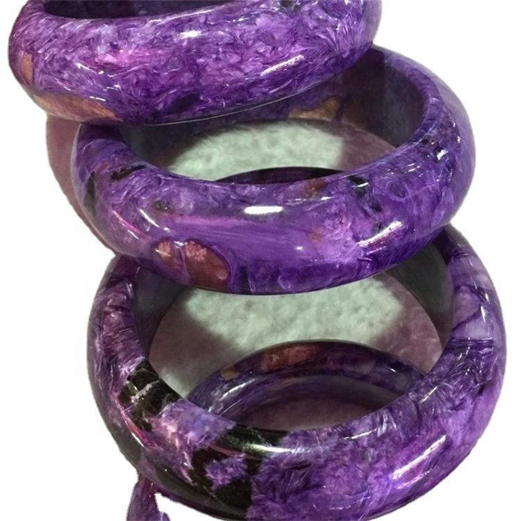Charoite Gemstone Bangle 100% genuino Charoite Natural Jade Pulsera Lady Jade Charm Bangle Amuleto Lucky Oración Mala Pulsera FO 14