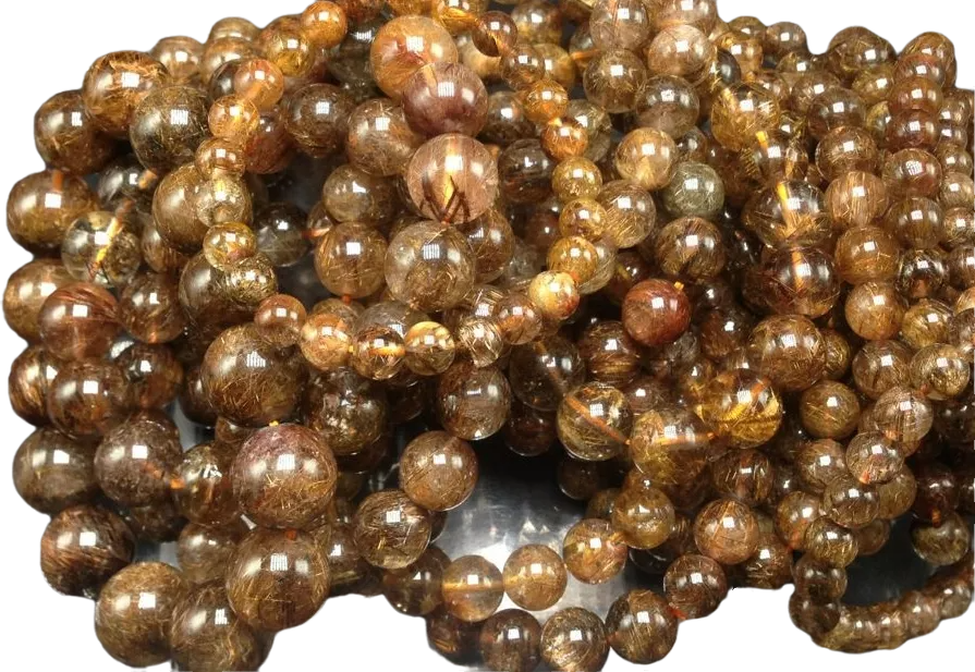 Natural Rutilated Quartz kerek alakú drágakövek testreszabható karkötő Golden Rutilated Quartz gyöngyök 13