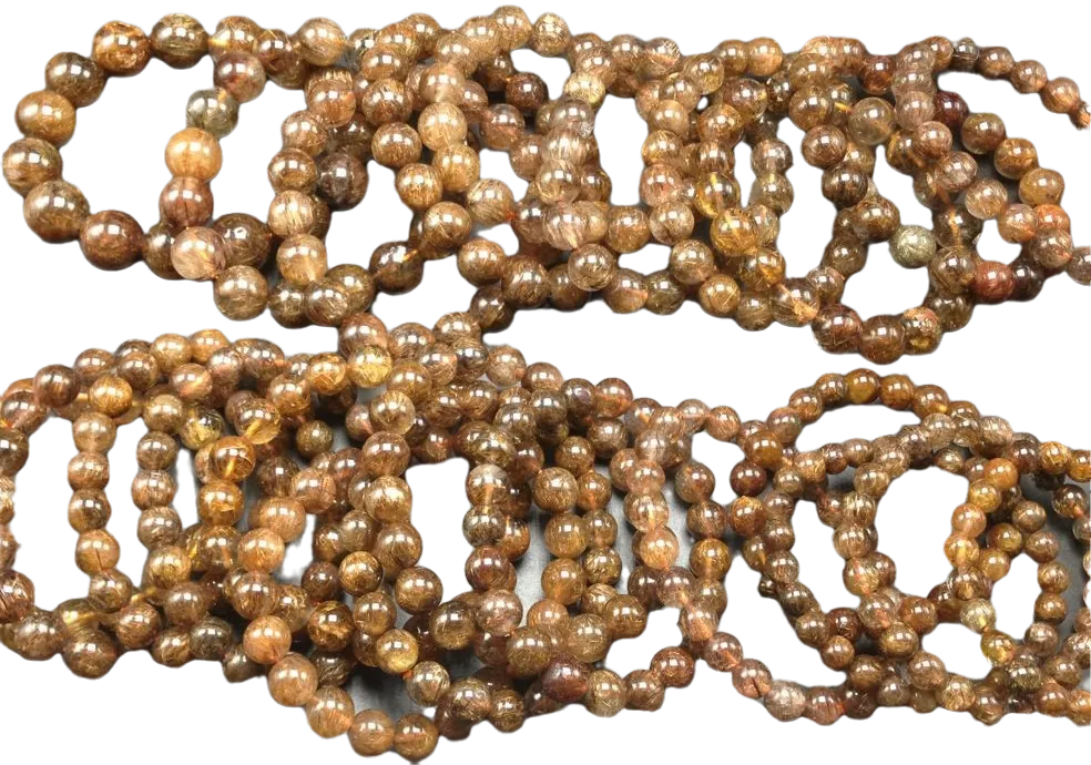 Natural Rutilated Quartz kerek alakú drágakövek testreszabható karkötő Golden Rutilated Quartz gyöngyök 17