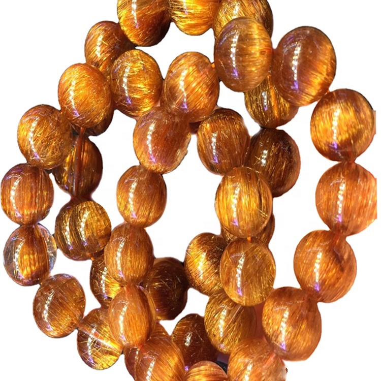 Pulsera de piedra rutilada de cobre de grado de joyería saludable Pulsera de piedra natural 9