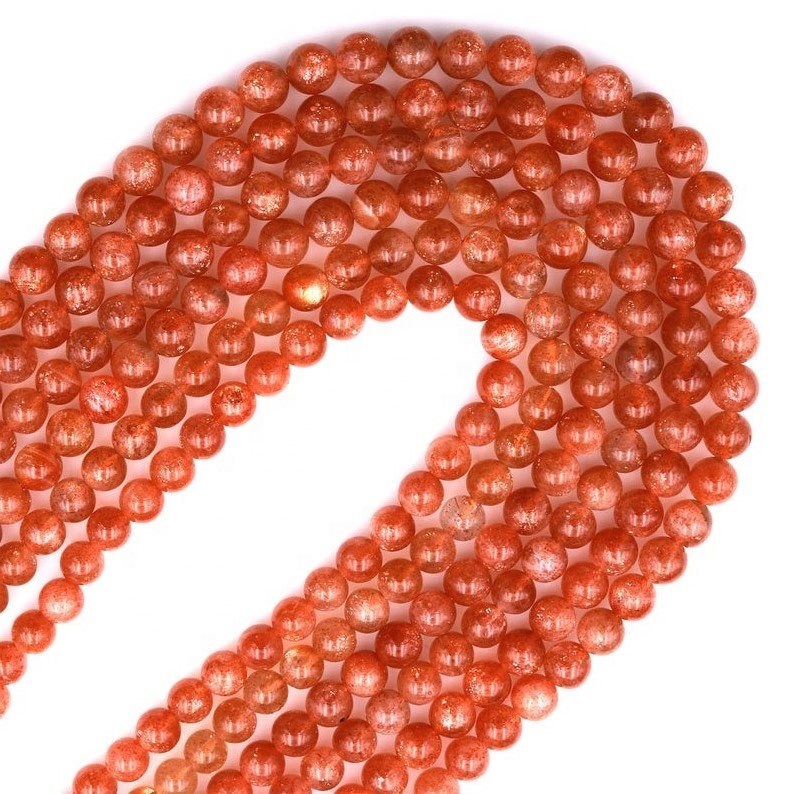 تەبىئىي قۇياش تېشى يۇمىلاق مونچاق Feldspar ئالتۇن پارقىراق ئاپېلسىن قىزىل گۆھەر تاش 7