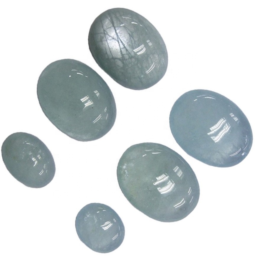 Milky Aquamarine Cabochon sporöskjulaga falleg hálfgagnsær ljósblár litur fyrir skartgripi 7