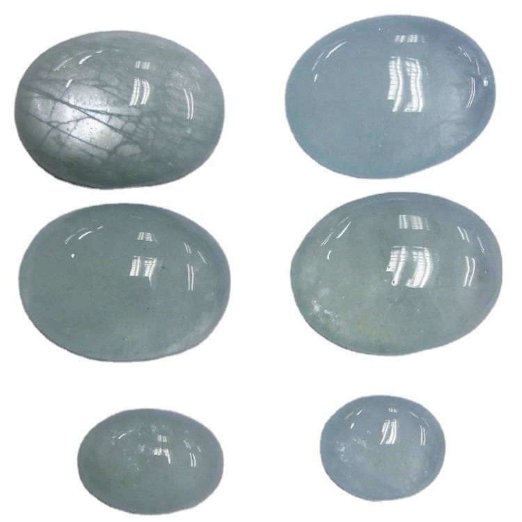 Milky Aquamarine Cabochon sporöskjulaga falleg hálfgagnsær ljósblár litur fyrir skartgripi 9