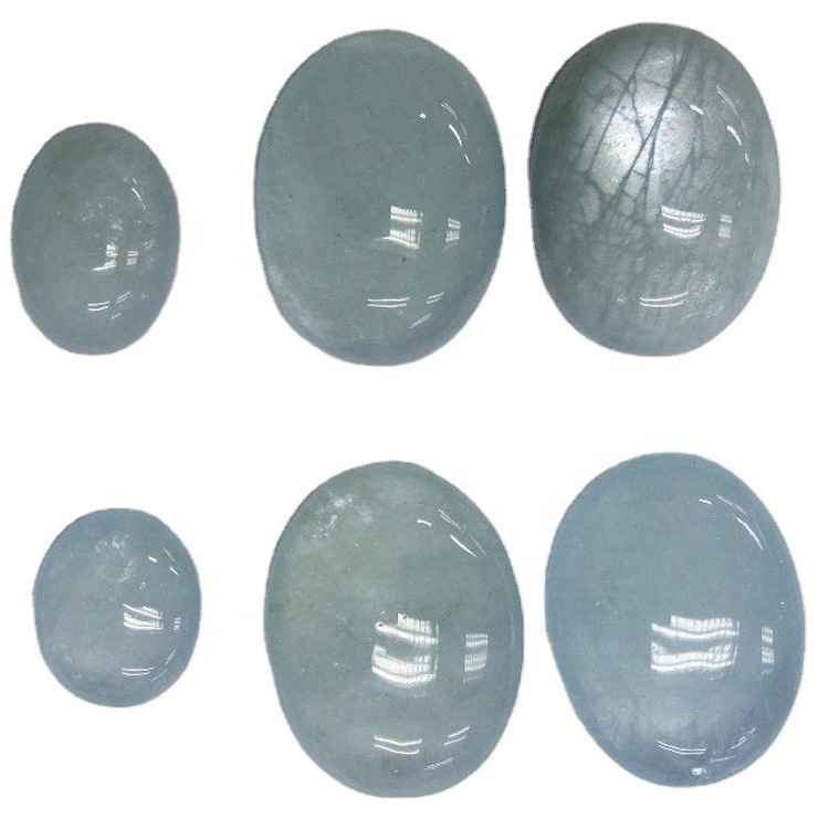 Milky Aquamarine Cabochon sporöskjulaga falleg hálfgagnsær ljósblár litur fyrir skartgripi 11
