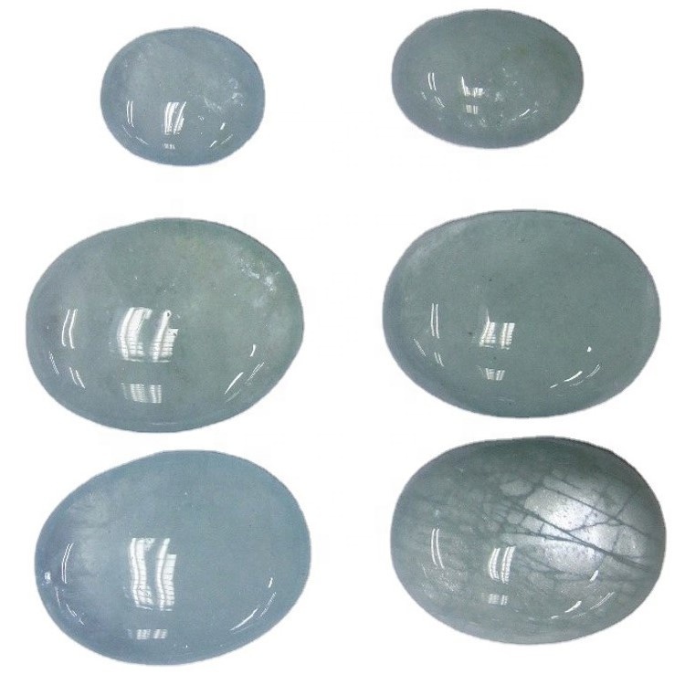 Milky Aquamarine Cabochon sporöskjulaga falleg hálfgagnsær ljósblár litur fyrir skartgripi 13