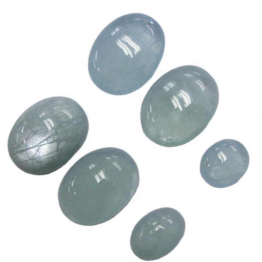 Milky Aquamarine Cabochon sporöskjulaga falleg hálfgagnsær ljósblár litur fyrir skartgripi 17