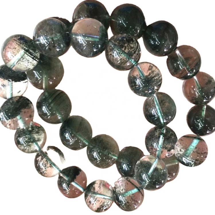 Qualità del braccialetto con filo di quarzo fantasma fantasma verde da 8 mm con sfera liscia di vendita calda 36