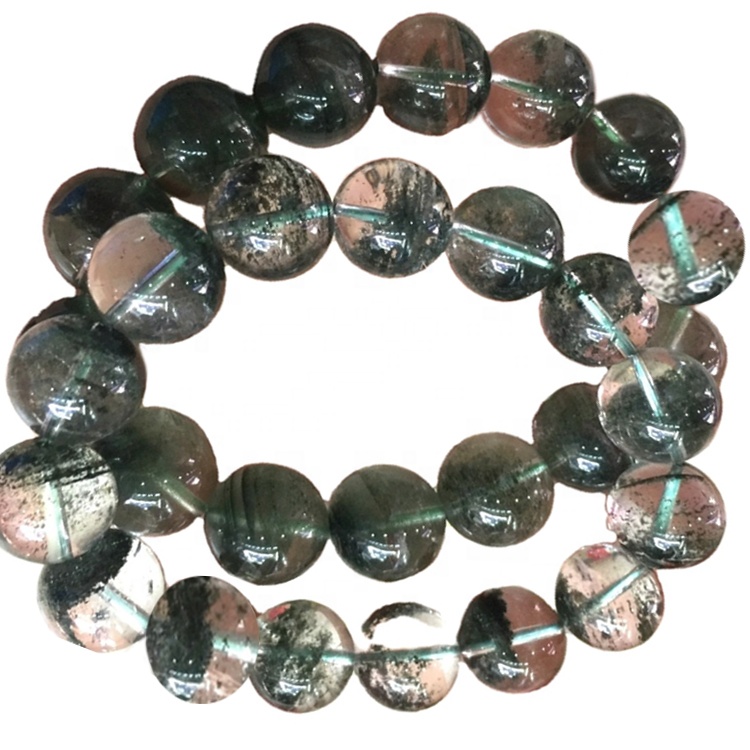 Qualità del braccialetto con filo di quarzo fantasma fantasma verde da 8 mm con sfera liscia di vendita calda 38