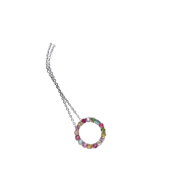 Tự nhiên nhiều màu Tourmaline Vòng cổ Đá quý tự nhiên Vòng tròn cổ điển Mặt dây chuyền Vòng cổ Phụ nữ Trang sức Mỹ 7