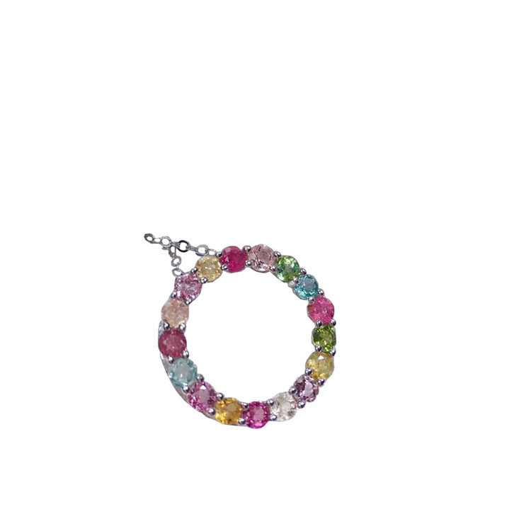 Tự nhiên nhiều màu Tourmaline Vòng cổ Đá quý tự nhiên Vòng tròn cổ điển Mặt dây chuyền Vòng cổ Phụ nữ Trang sức Mỹ 15
