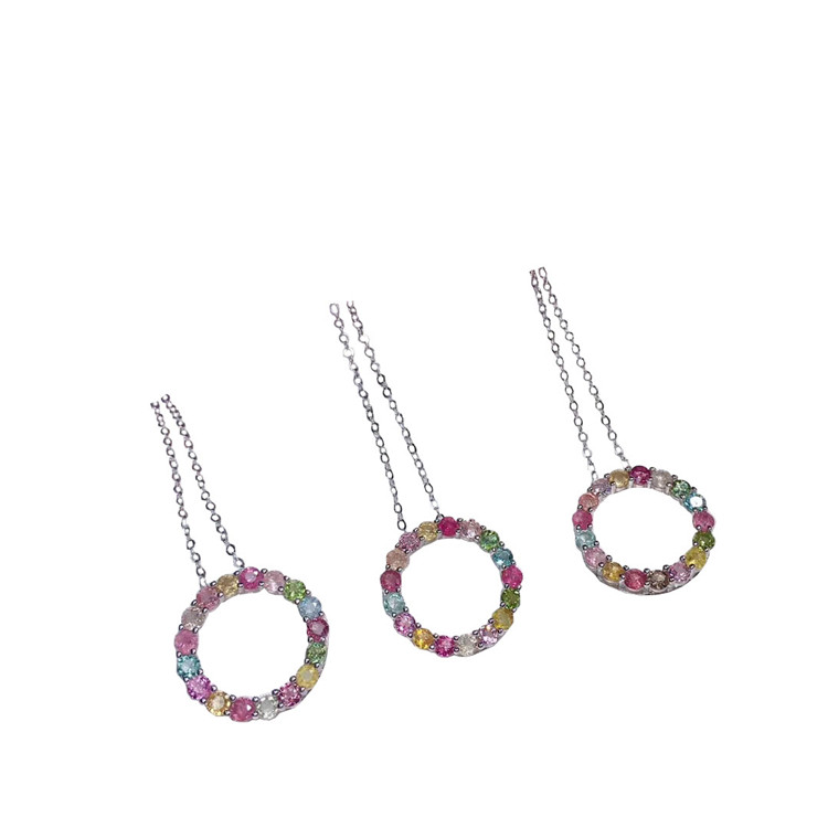 Tự nhiên nhiều màu Tourmaline Vòng cổ Đá quý tự nhiên Vòng tròn cổ điển Mặt dây chuyền Vòng cổ Phụ nữ Trang sức Mỹ 17