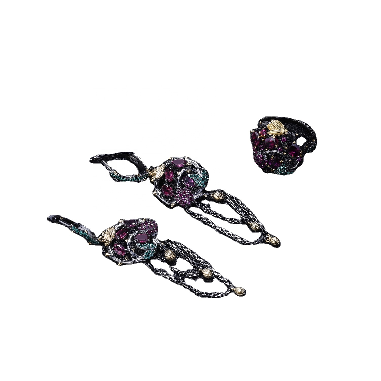 925 실버 보라색 가닛 링 EPIDOTE 루비 Zoisite 반지 14