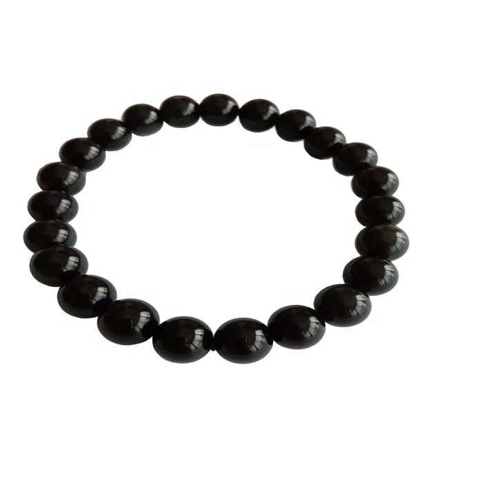 Bracciale con perline di ossidiana naturale Bracciale con perline di pietre preziose per gioielli da uomo e da donna 9
