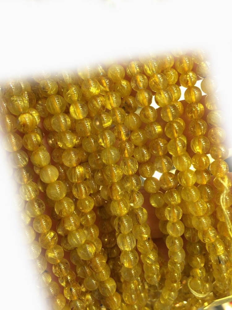 Las perlas redondas de piedras preciosas naturales RUTILATED CUTIMZ GOLDEN TODO ESTÁ 100% 9